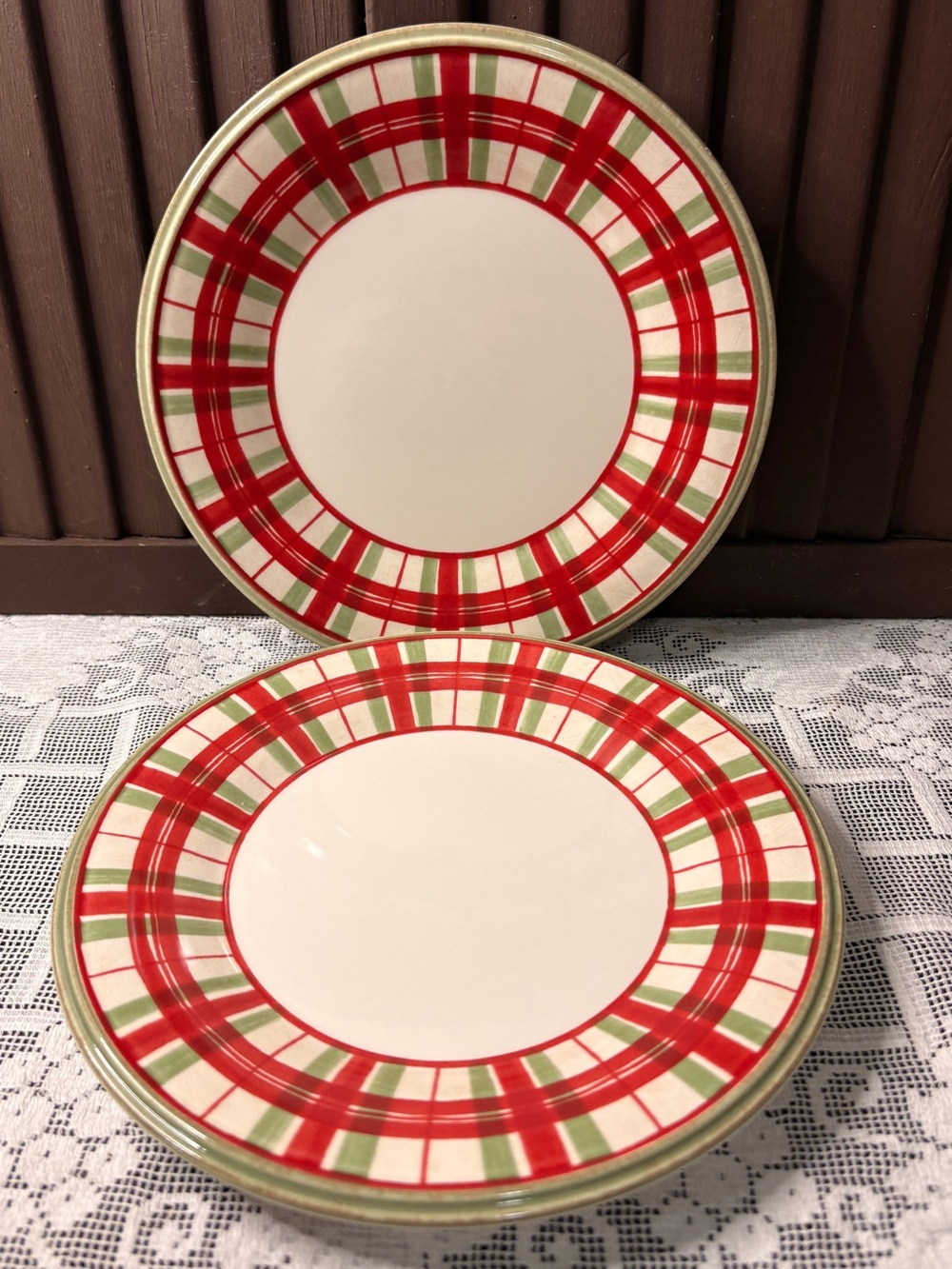 Lenox Holiday Gatherings Red and Green Plaid Salad Plates - Set of 2